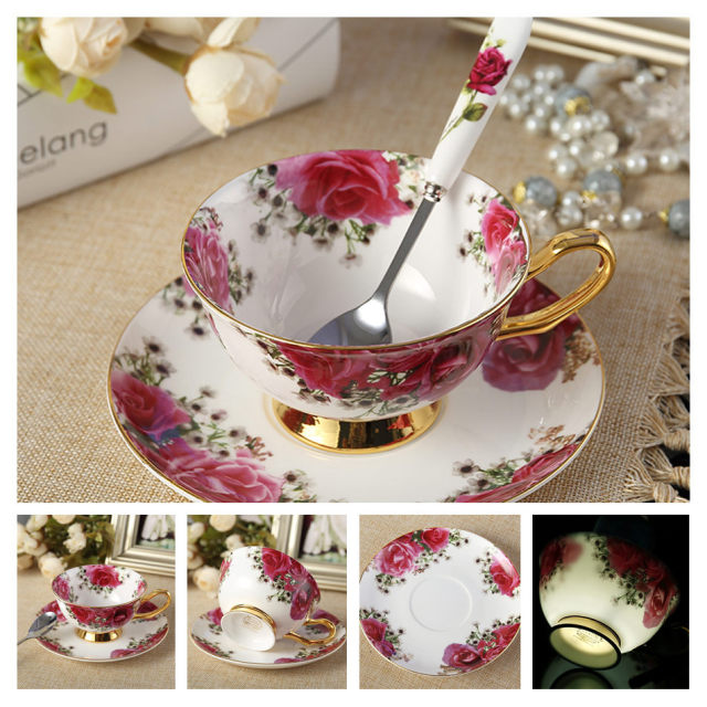 Europe Noble Bone China Cup/Saucer/Spoon Set