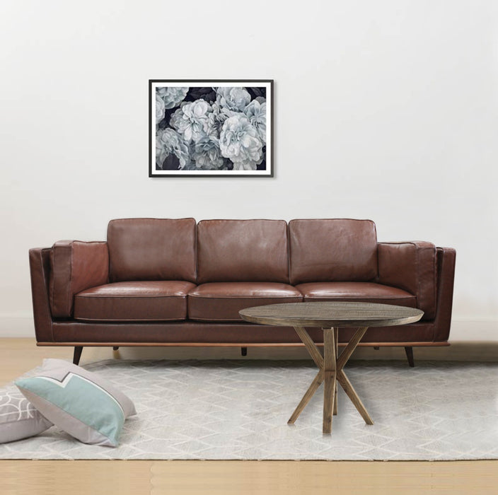 3 Seater Faux Sofa Brown Lounge Set with Wooden Frame