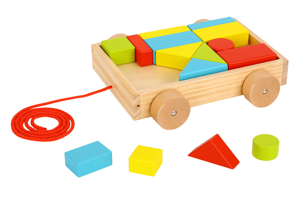 Small Pull Along Cart with Blocks